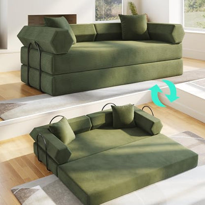 79" Convertible Futon Sofa Bed,Boneless Couch for Living Room | Olive Green