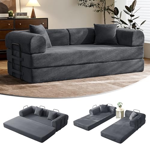 79" Convertible Futon Sofa Bed,Boneless Couch for Living Room | Olive Green