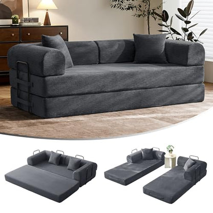 79" Convertible Futon Sofa Bed,Boneless Couch for Living Room | Olive Green