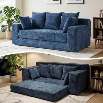 Boneless Couches 70 inch, 3 Seater Boneless Couch with Futon Couch Corduroy Boneless Couch with 5 Pillows, Gray Sofa for Living Room & Bedroom