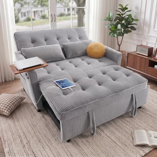 55'' Sleeper Sofa Bed, Convertible Pull Out Couch(Darkgrey)