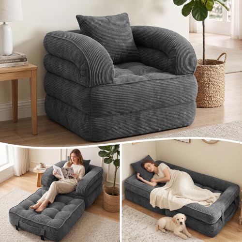 Folding Sofa Bed, Convertible Sleeper Chair, Corduroy Boneless Couch