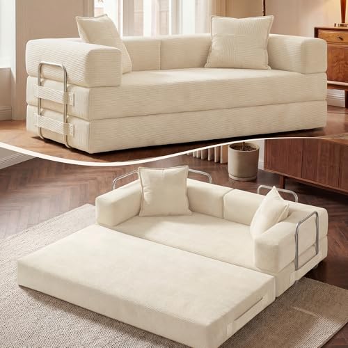 GRUSIGN 78" 5-in-1 Convertible Futon Sofa Bed, Boneless Corduroy, Gray