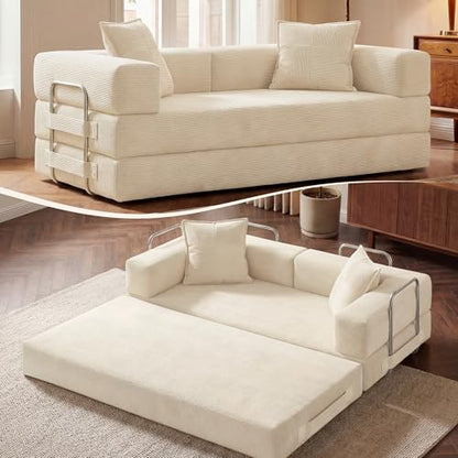GRUSIGN 78" 5-in-1 Convertible Futon Sofa Bed, Boneless Corduroy, Gray