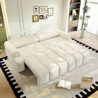 KEIKI 73.2" Queen Convertible Sofa Bed, 3-in-1 Pull-Out Futon Couch with Chaise Lounge Comfort, Soft Velvet Cloud Loveseat for Home Theater, Gaming Lounge, Entertainment Room & Living Space Seating