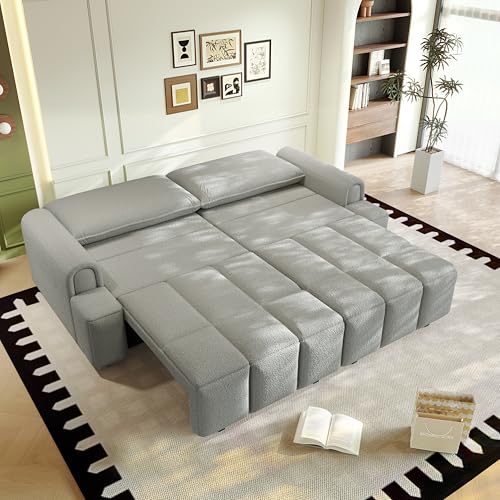 KEIKI 73.2" Queen Convertible Sofa Bed, 3-in-1 Pull-Out Futon Couch with Chaise Lounge Comfort, Soft Velvet Cloud Loveseat for Home Theater, Gaming Lounge, Entertainment Room & Living Space Seating