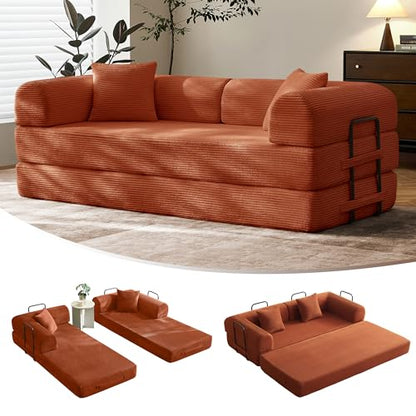 79" Convertible Futon Sofa Bed,Boneless Couch for Living Room | Olive Green