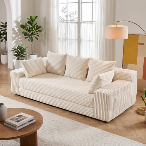 Boneless Couch for Living Room, 3 Seater Convertible Sofa Bed in Box, Black