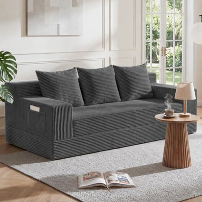 Boneless Couch for Living Room, 3 Seater Convertible Sofa Bed in Box, Black