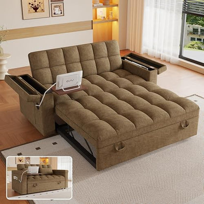 3-in-1 Convertible Pull Out Sofa Bed, 65" Loveseat Sleeper Sofas with Pullout Couch Bed with Adjustable Backrest, Side Table & Storage Armsfor Living Room