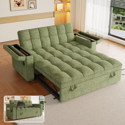 3-in-1 Convertible Pull Out Sofa Bed, 65" Loveseat Sleeper Sofas with Pullout Couch Bed with Adjustable Backrest, Side Table & Storage Armsfor Living Room