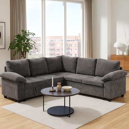 85'' Modular Sectional Sleeper Sofa, L Shape Pull Out Sofa Bed with Storage