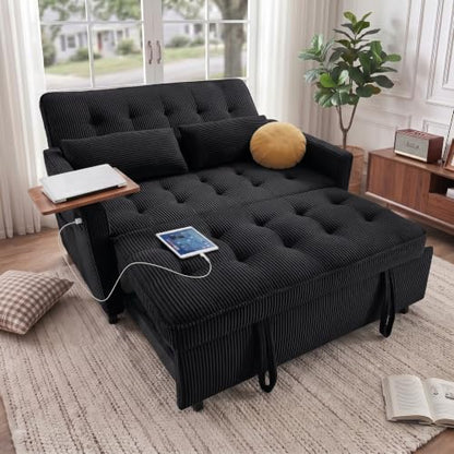 55'' Sleeper Sofa Bed, Convertible Pull Out Couch(Darkgrey)