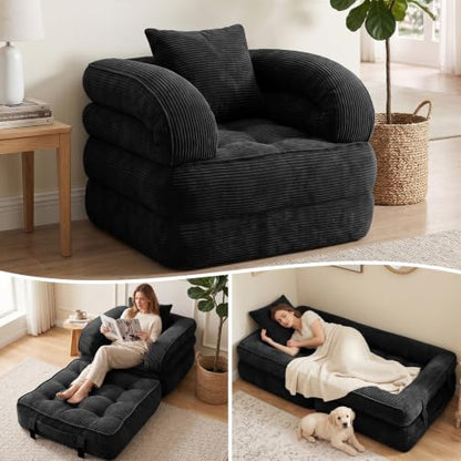 Folding Sofa Bed, Convertible Sleeper Chair, Corduroy Boneless Couch