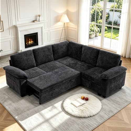 85'' Modular Sectional Sleeper Sofa, L Shape Pull Out Sofa Bed with Storage