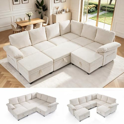 85'' Modular Sectional Sleeper Sofa, L Shape Pull Out Sofa Bed with Storage