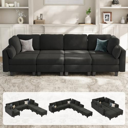 Modular Sectional Sofa, 6 Seat Modular Sleeper Sofa Couch, Dark Grey