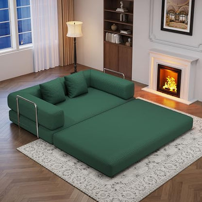 59 Inch Convertible Sofas Bed, 5-in-1 Futon Sofa Pull Out Sleeper Couch, Boneless Couches for Living Room, Corduroy Floor Compression Loveseat for Bedroom, Apartment, No Assembly, Black, 2 Seat