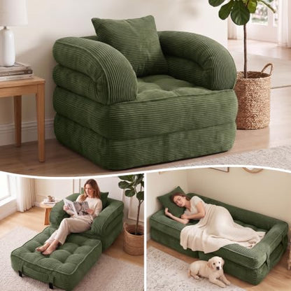Folding Sofa Bed, Convertible Sleeper Chair, Corduroy Boneless Couch
