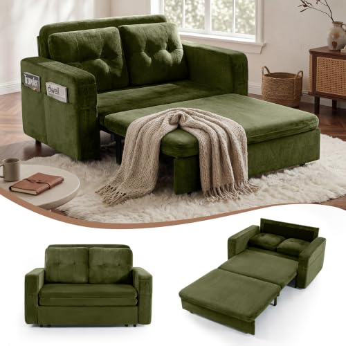 52" Sleeper Convertible Sofa Bed Couch, 3-in-1 Pull Out Couches for Living Room, with 2 Pillows, 6 Side Pockets, Easy Assembly, Grey