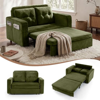 52" Sleeper Convertible Sofa Bed Couch, 3-in-1 Pull Out Couches for Living Room, with 2 Pillows, 6 Side Pockets, Easy Assembly, Grey
