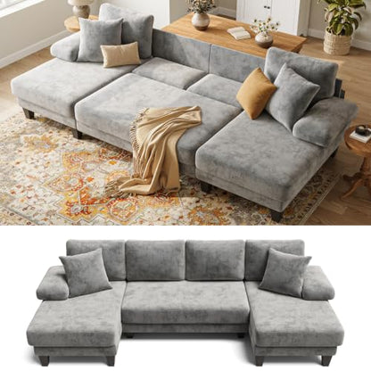 Txtin's Sleeper Sofa with Pull Out Bed 112 Inch U Shaped Sectional Couch