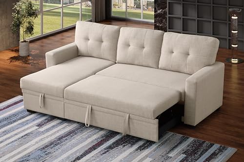 Ball & Cast 86" Sectional Sleeper Sofa Bed Pull Out Couches for Living Room