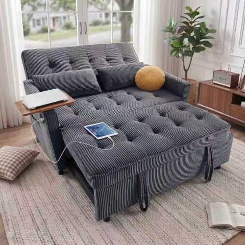 55'' Sleeper Sofa Bed, Convertible Pull Out Couch(Darkgrey)