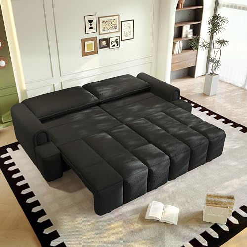 KEIKI 73.2" Queen Convertible Sofa Bed, 3-in-1 Pull-Out Futon Couch with Chaise Lounge Comfort, Soft Velvet Cloud Loveseat for Home Theater, Gaming Lounge, Entertainment Room & Living Space Seating