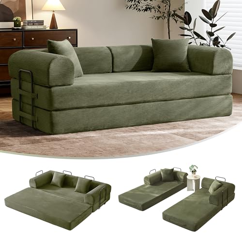 79" Convertible Futon Sofa Bed,Boneless Couch for Living Room | Olive Green