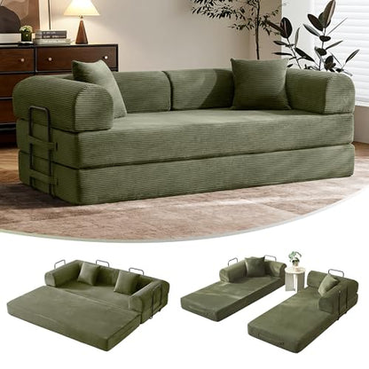 79" Convertible Futon Sofa Bed,Boneless Couch for Living Room | Olive Green