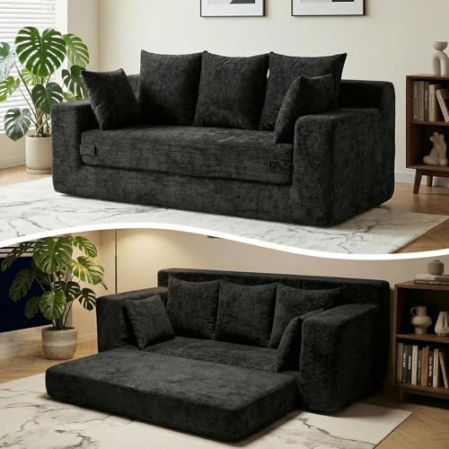 Boneless Couches 70 inch, 3 Seater Boneless Couch with Futon Couch Corduroy Boneless Couch with 5 Pillows, Gray Sofa for Living Room & Bedroom