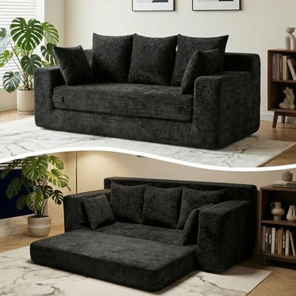 Boneless Couches 70 inch, 3 Seater Boneless Couch with Futon Couch Corduroy Boneless Couch with 5 Pillows, Gray Sofa for Living Room & Bedroom