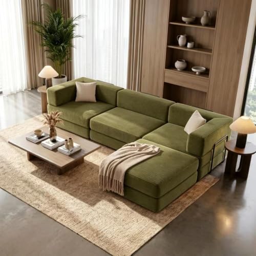 L Shaped Modular Sofa Bed, Modular Sectional Sofa with 8 Movable Cushions