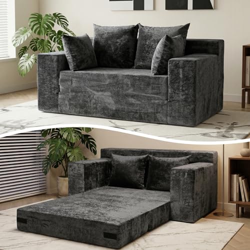 Boneless Couches 70 inch, 3 Seater Boneless Couch with Futon Couch Corduroy Boneless Couch with 5 Pillows, Gray Sofa for Living Room & Bedroom
