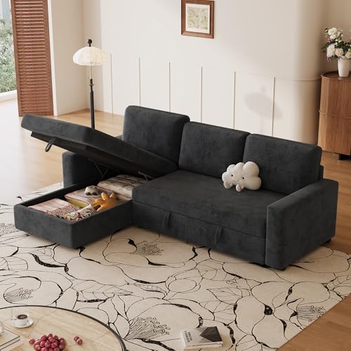 81" L Shaped Convertible Sleeper Sectional Sofa Bed, Beige