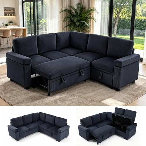 86" Modular Sectional Sleeper Sofa with Pull Out Bed, Sleeper Couch, Gray