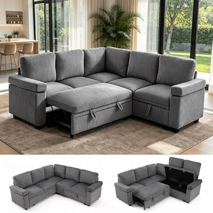 86" Modular Sectional Sleeper Sofa with Pull Out Bed, Sleeper Couch, Gray