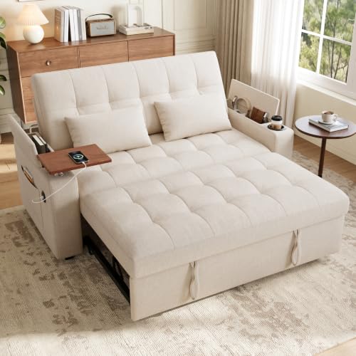 86” Extended Convertible Sofa Bed, Loveseat Sleep Sofa with USB Ports, Pull Out Couch with 6-Position Adjustable Backrest, Corduroy Couch Bed with Side Pockets for Living Room, Dark Grey