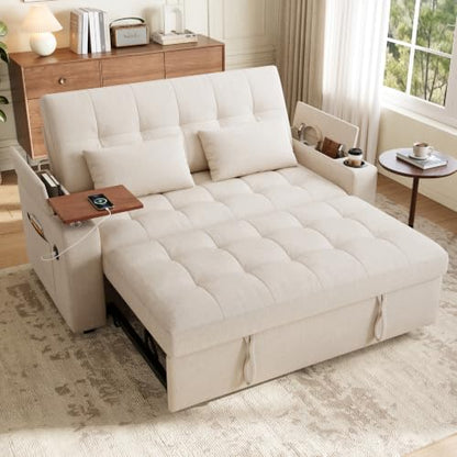 86” Extended Convertible Sofa Bed, Loveseat Sleep Sofa with USB Ports, Pull Out Couch with 6-Position Adjustable Backrest, Corduroy Couch Bed with Side Pockets for Living Room, Dark Grey