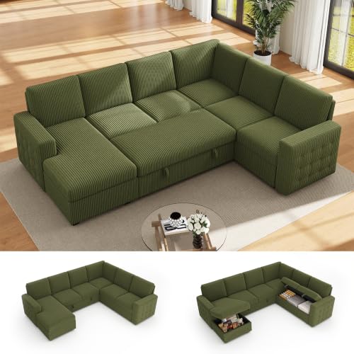 104" Sectional Sleeper Sofa Bed, 7 Seat Pull Out Couch with Storage, Gray
