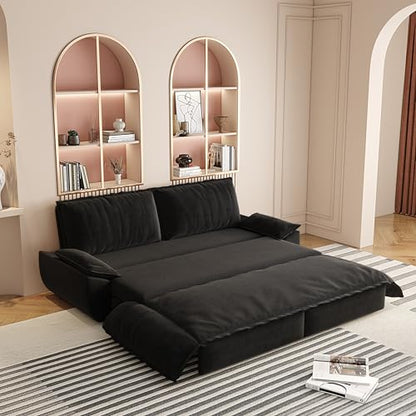 KEIKI 73.2" Queen Convertible Sofa Bed, 3-in-1 Pull-Out Futon Couch with Chaise Lounge Comfort, Soft Velvet Cloud Loveseat for Home Theater, Gaming Lounge, Entertainment Room & Living Space Seating