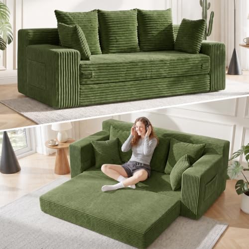 Boneless Couch for Living Room, 3 Seater Convertible Sofa Bed in Box, Black