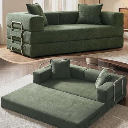 GRUSIGN 78" 5-in-1 Convertible Futon Sofa Bed, Boneless Corduroy, Gray