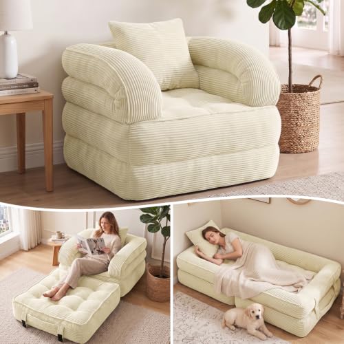 Folding Sofa Bed, Convertible Sleeper Chair, Corduroy Boneless Couch