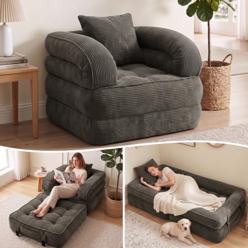 Folding Sofa Bed, Convertible Sleeper Chair, Corduroy Boneless Couch
