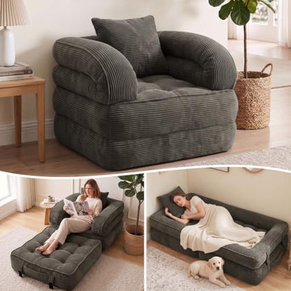 Folding Sofa Bed, Convertible Sleeper Chair, Corduroy Boneless Couch