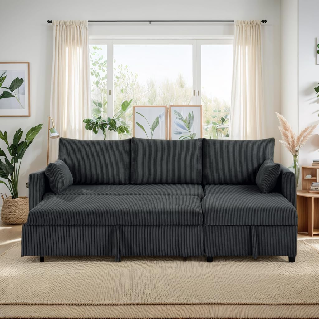 Ball & Cast 86" Sectional Sleeper Sofa Bed Pull Out Couches for Living Room