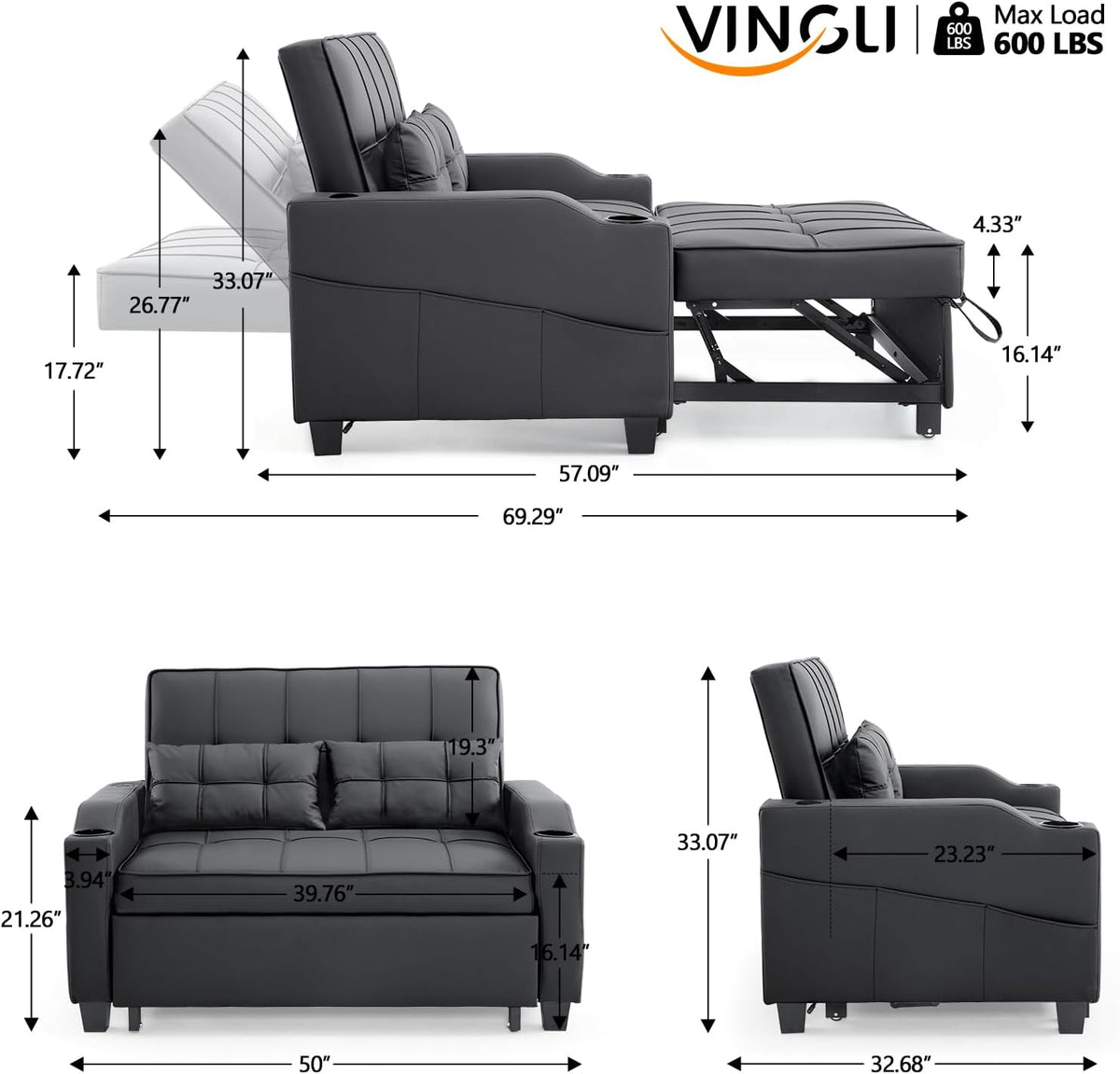 VINGLI Convertible Loveseat Sleeper Sofa Bed, Pullout Couch for Living Room