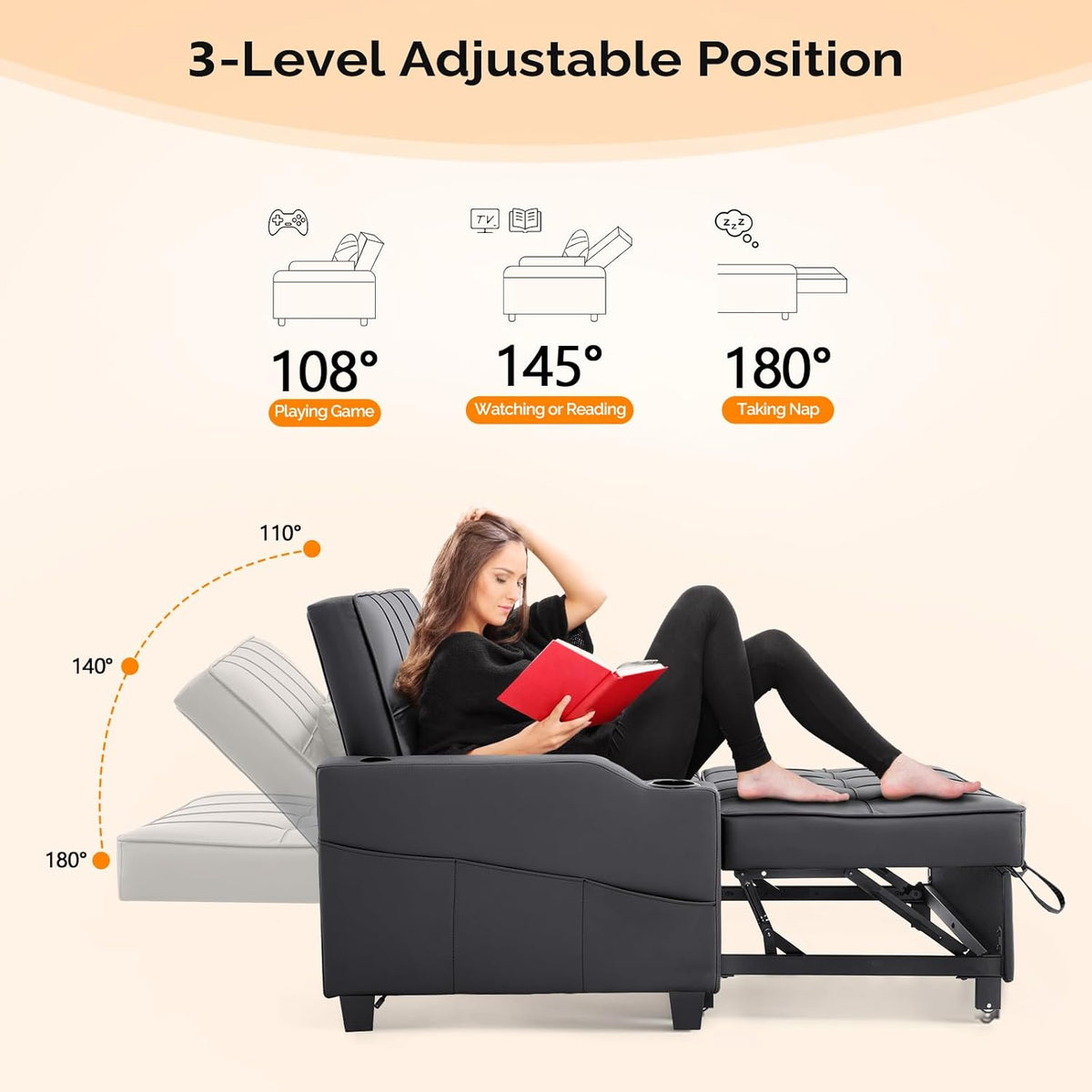 VINGLI Convertible Loveseat Sleeper Sofa Bed, Pullout Couch for Living Room